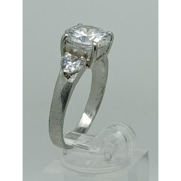 Vintage 5CT White Gold Plated Round Heart Shaped 3-Stone Ring Size 11 - Picture 9 of 10